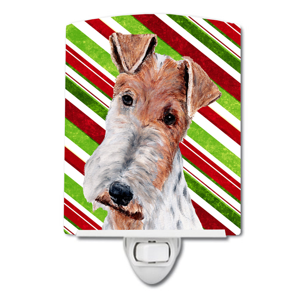 Wire Fox Terrier Candy Cane Christmas Ceramic Night Light SC9796CNL - the-store.com