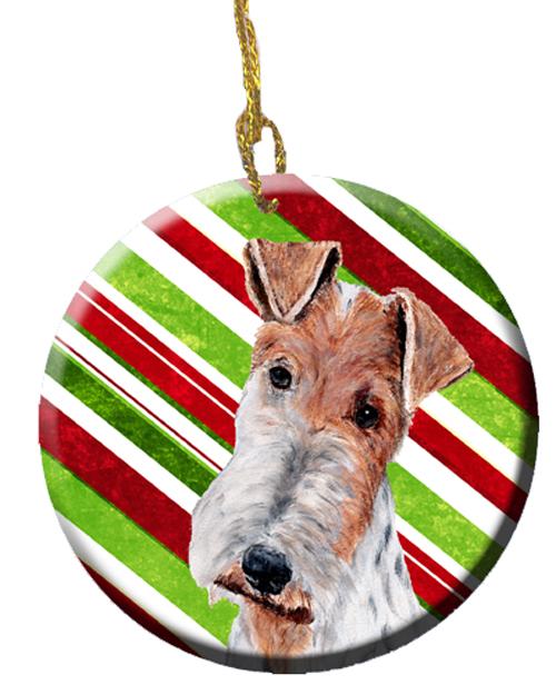 Wire Fox Terrier Candy Cane Christmas Ceramic Ornament SC9796CO1 by Caroline&#39;s Treasures