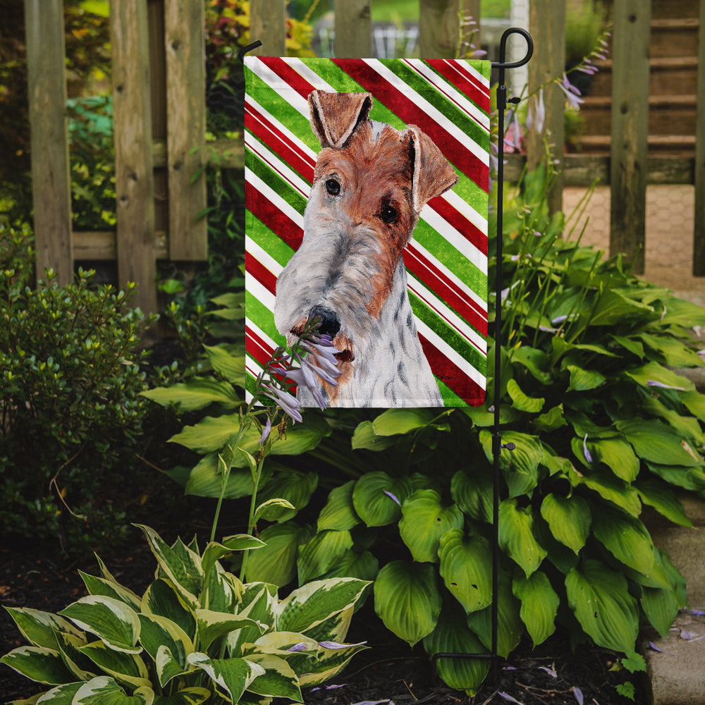 Wire Fox Terrier Candy Cane Christmas Flag Garden Size  the-store.com.