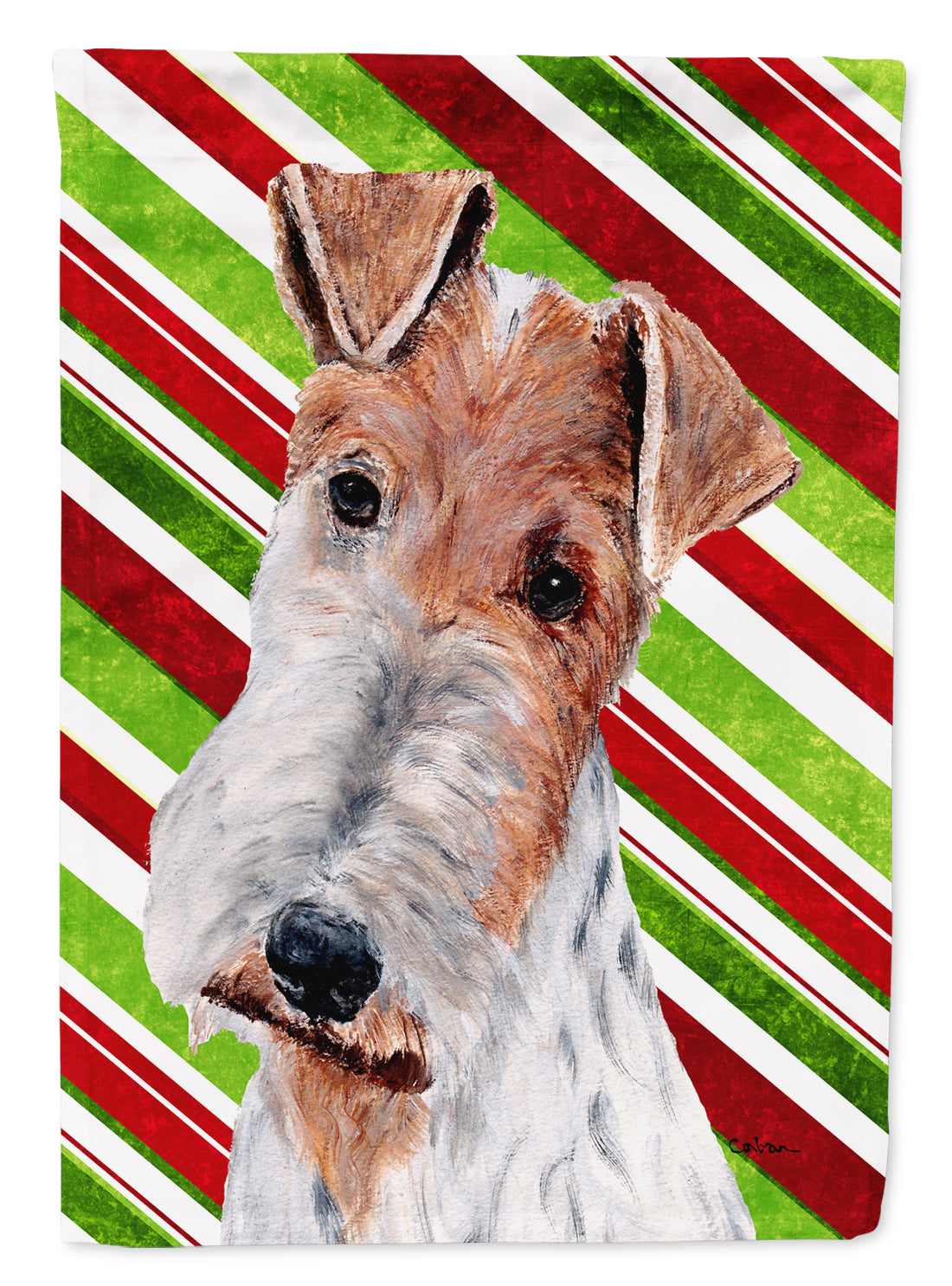 Wire Fox Terrier Candy Cane Christmas Flag Garden Size
