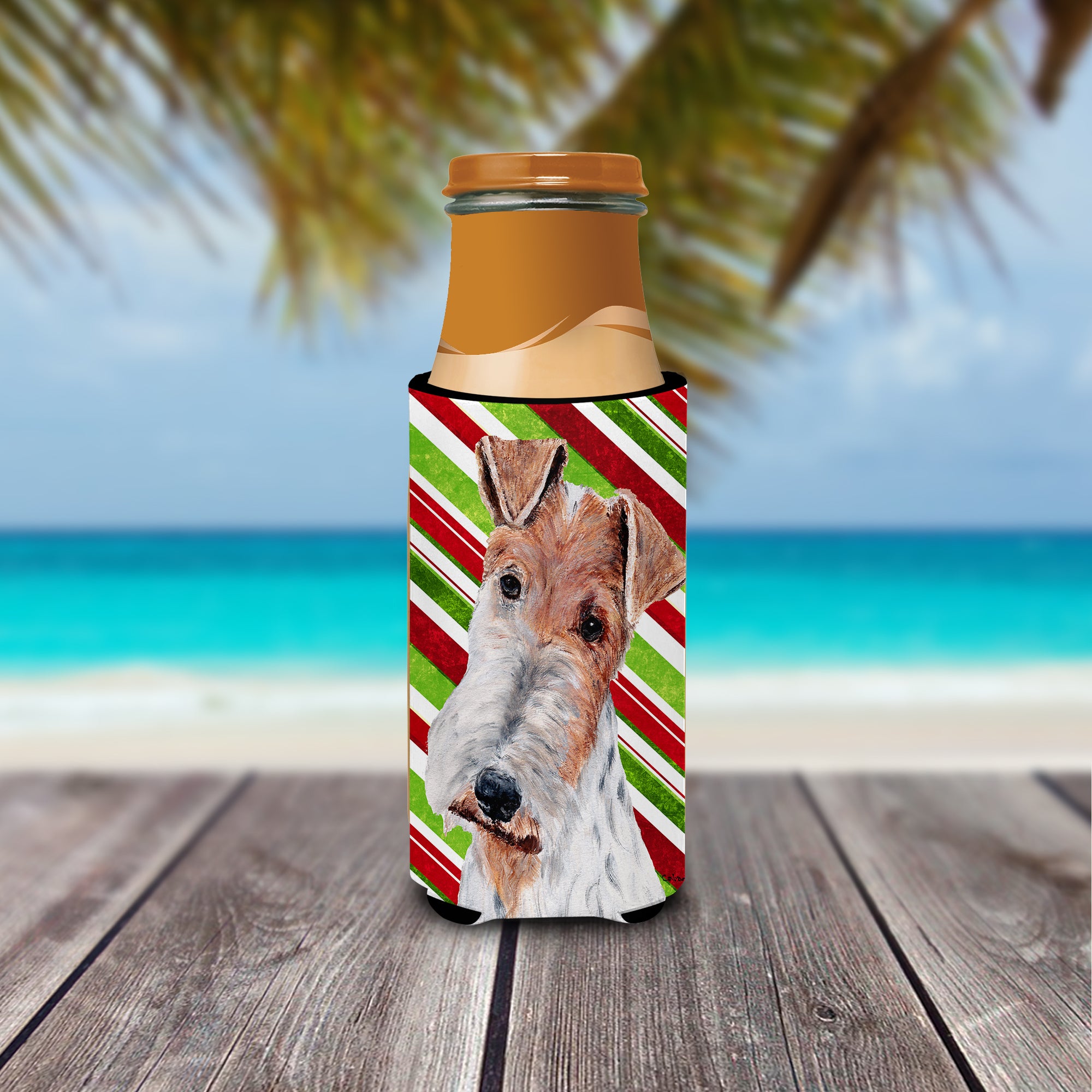 Wire Fox Terrier Candy Cane Christmas Ultra Beverage Insulators for slim cans SC9796MUK.