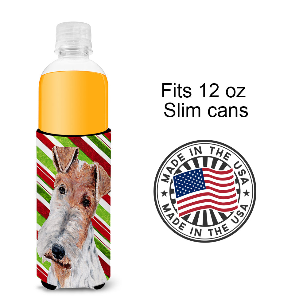 Wire Fox Terrier Candy Cane Christmas Ultra Beverage Insulators for slim cans SC9796MUK