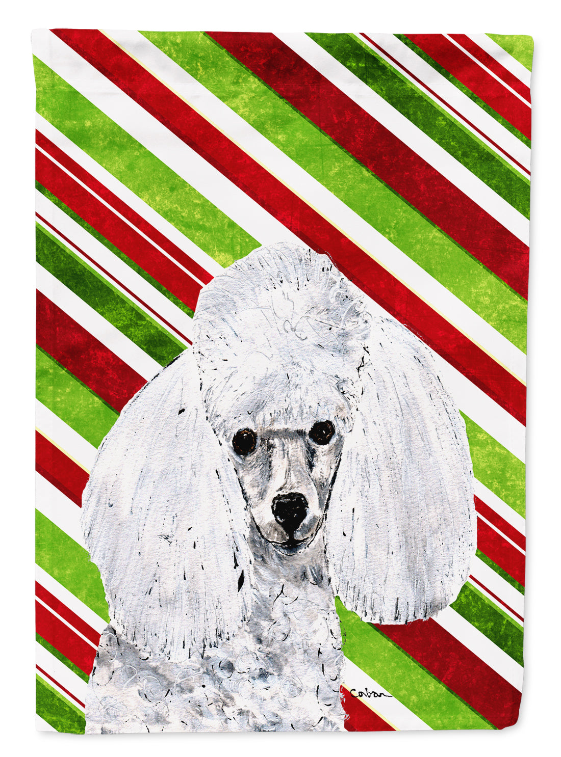 White Toy Poodle Candy Cane Christmas Flag Canvas House Size SC9797CHF