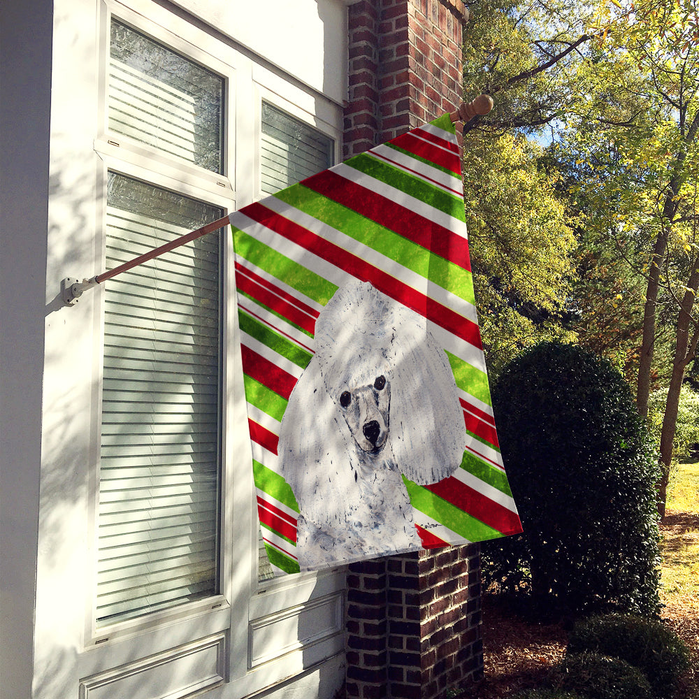 White Toy Poodle Candy Cane Christmas Flag Canvas House Size SC9797CHF  the-store.com.