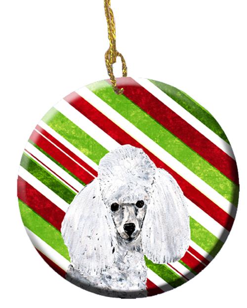 White Toy Poodle Candy Cane Christmas Ceramic Ornament SC9797CO1 by Caroline&#39;s Treasures