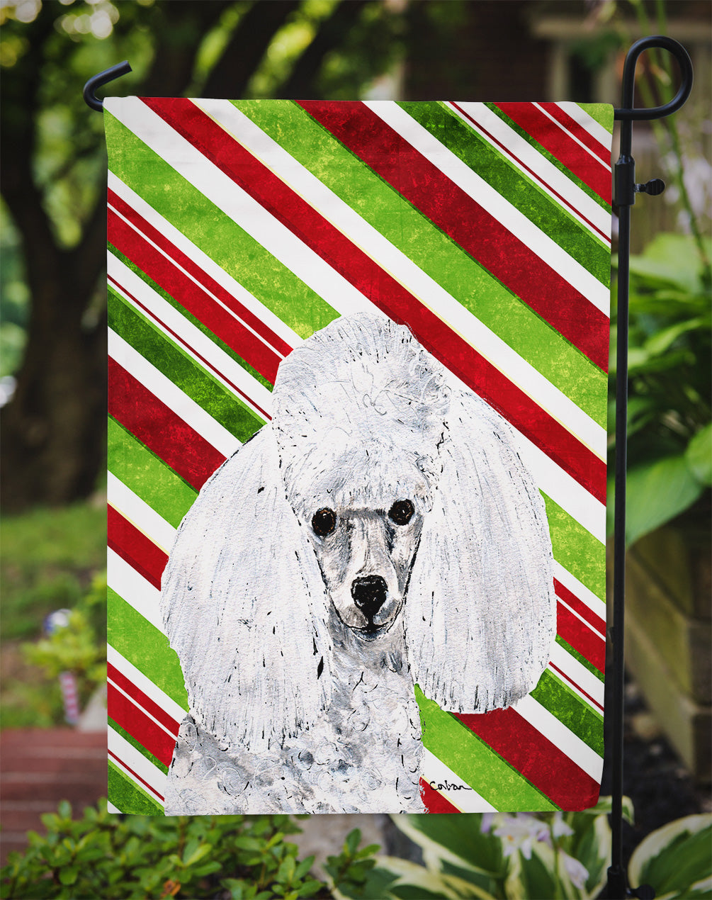 White Toy Poodle Candy Cane Christmas Flag Garden Size