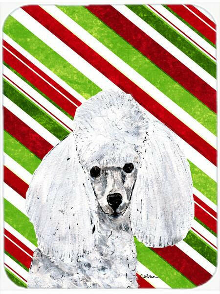 White Toy Poodle Candy Cane Christmas Glass Cutting Board Large Size SC9797LCB by Caroline&#39;s Treasures