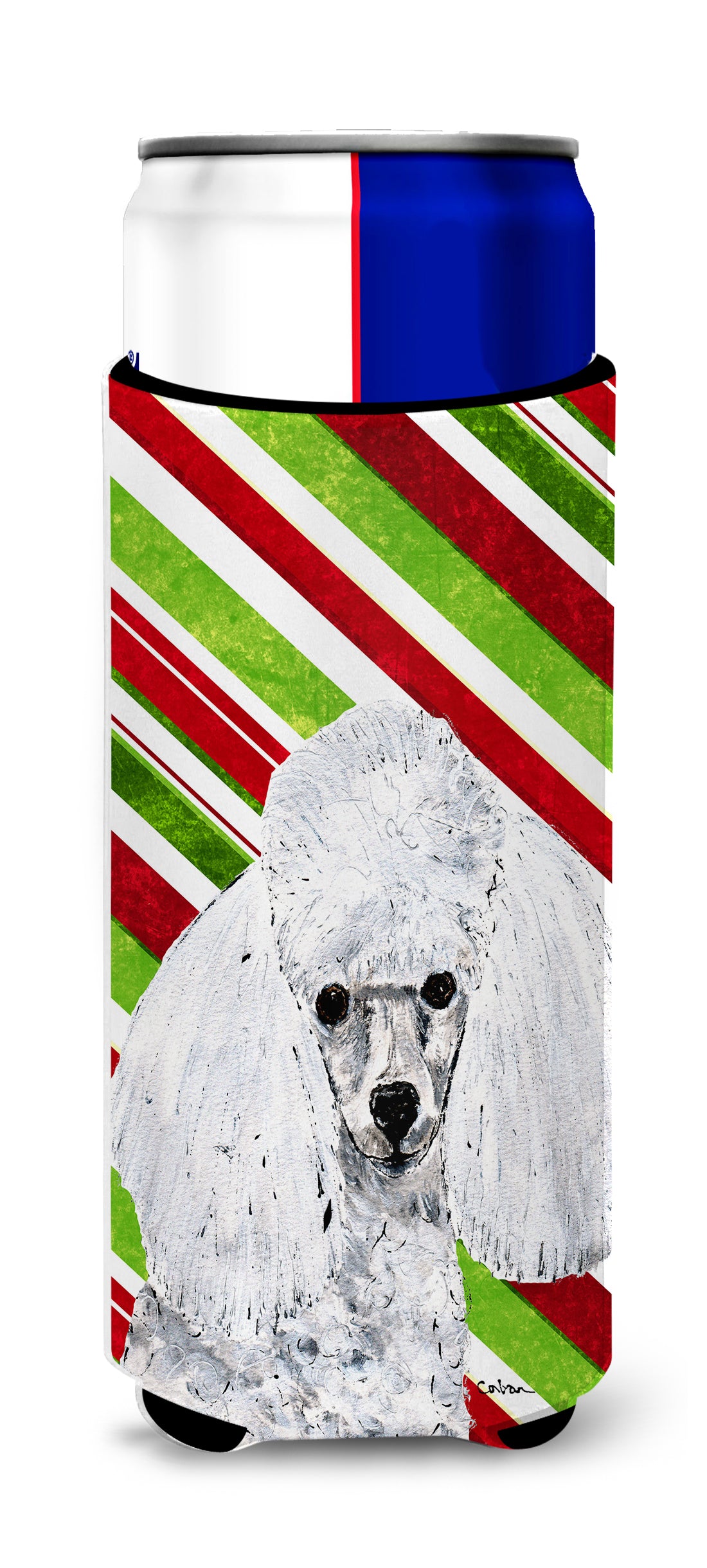 White Toy Poodle Candy Cane Christmas Ultra Beverage Insulators for slim cans SC9797MUK