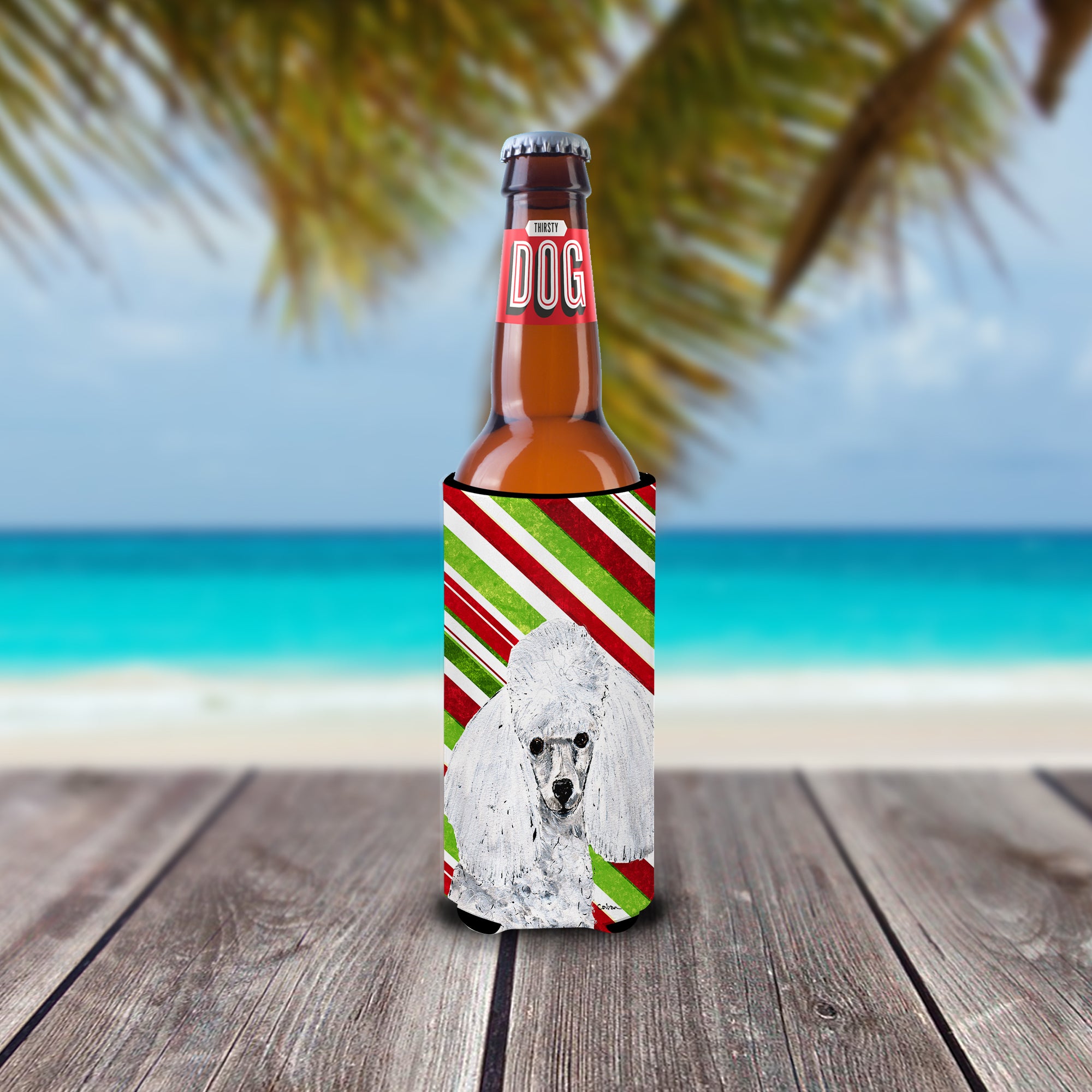 White Toy Poodle Candy Cane Christmas Ultra Beverage Insulators for slim cans SC9797MUK.