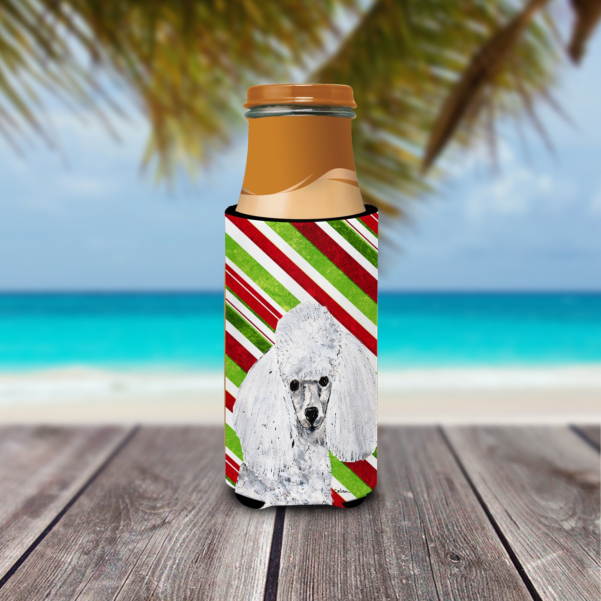 White Toy Poodle Candy Cane Christmas Ultra Beverage Insulators for slim cans SC9797MUK.