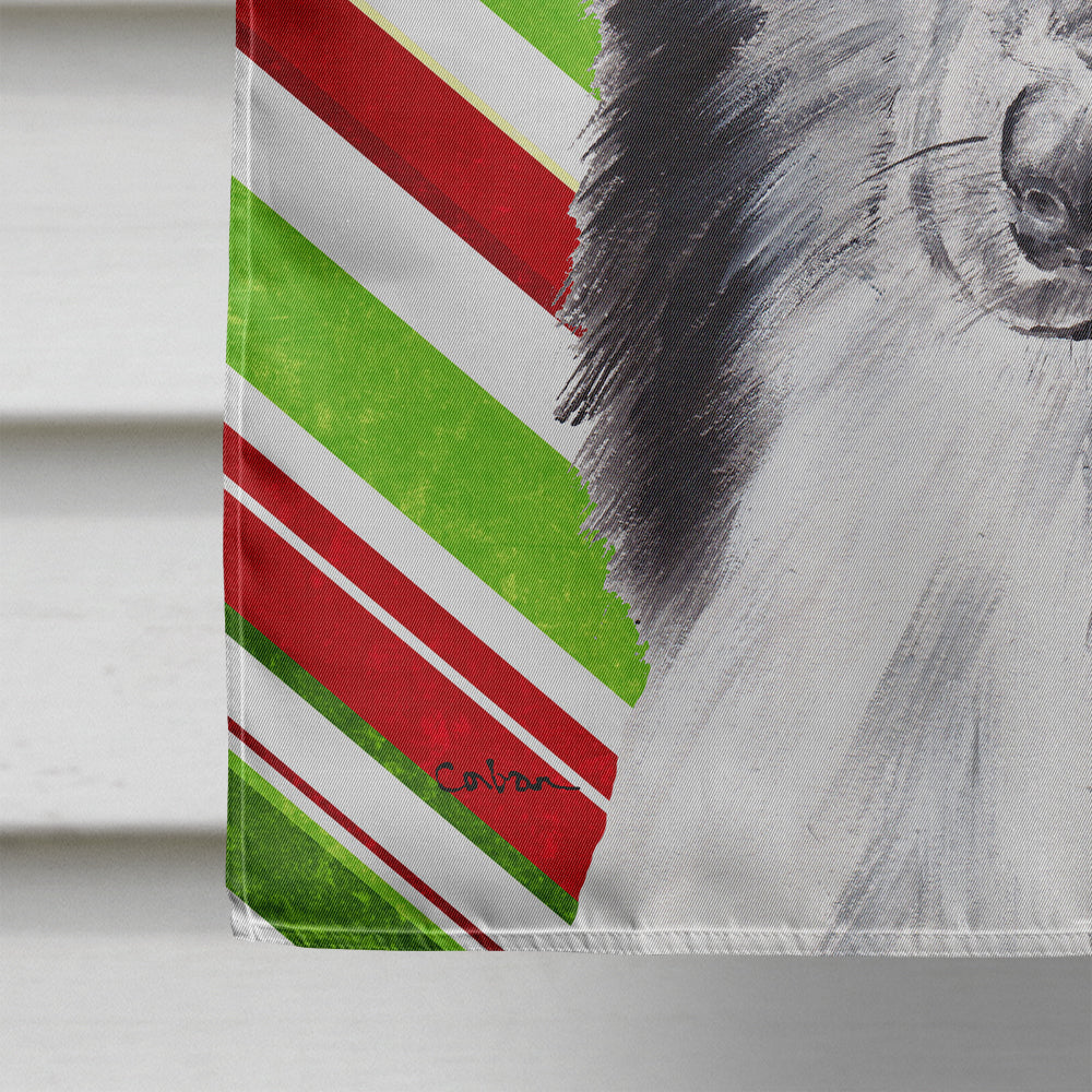 Black and White Collie Candy Cane Christmas Flag Canvas House Size SC9798CHF  the-store.com.