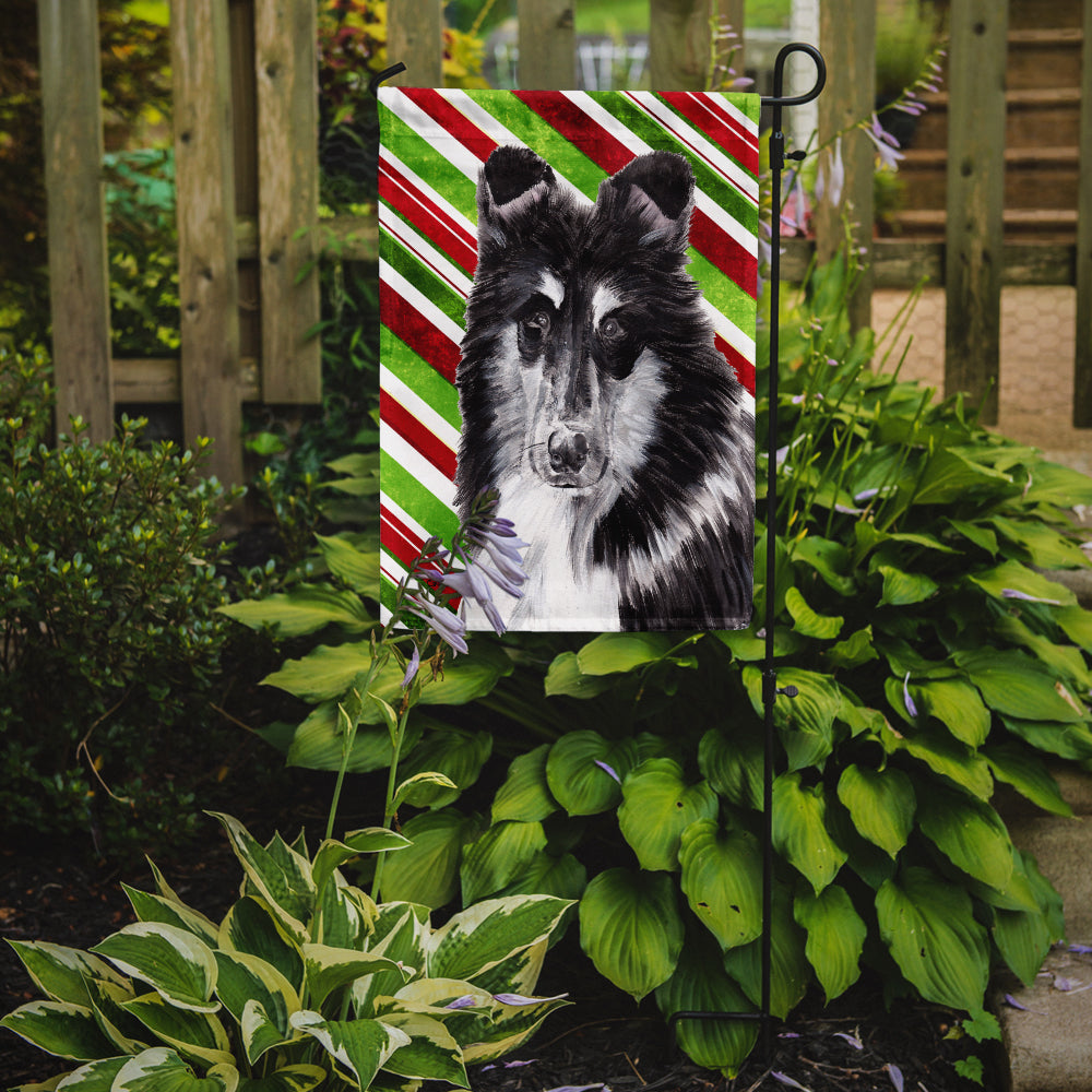 Black and White Collie Candy Cane Christmas Flag Garden Size SC9798GF