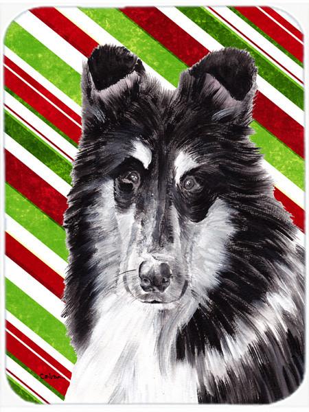 Black and White Collie Candy Cane Christmas Glass Cutting Board Large Size SC9798LCB by Caroline's Treasures