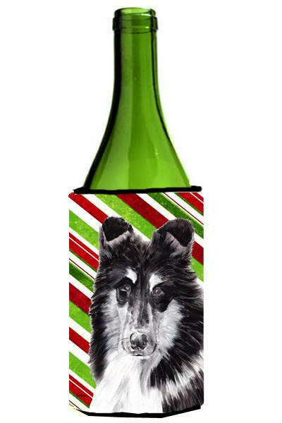 Black and White Collie Candy Cane Christmas Wine Bottle Beverage Insulator Hugger SC9798LITERK by Caroline&#39;s Treasures