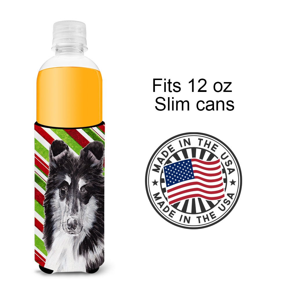 Black and White Collie Candy Cane Christmas Ultra Beverage Insulators for slim cans SC9798MUK