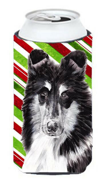 Black and White Collie Candy Cane Christmas Tall Boy Beverage Insulator Hugger SC9798TBC by Caroline&#39;s Treasures