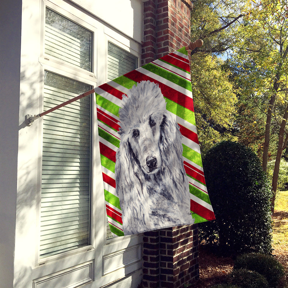 White Standard Poodle Candy Cane Christmas Flag Canvas House Size SC9799CHF  the-store.com.