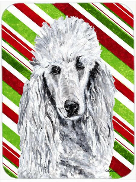 White Standard Poodle Candy Cane Christmas Glass Cutting Board Large Size SC9799LCB by Caroline&#39;s Treasures