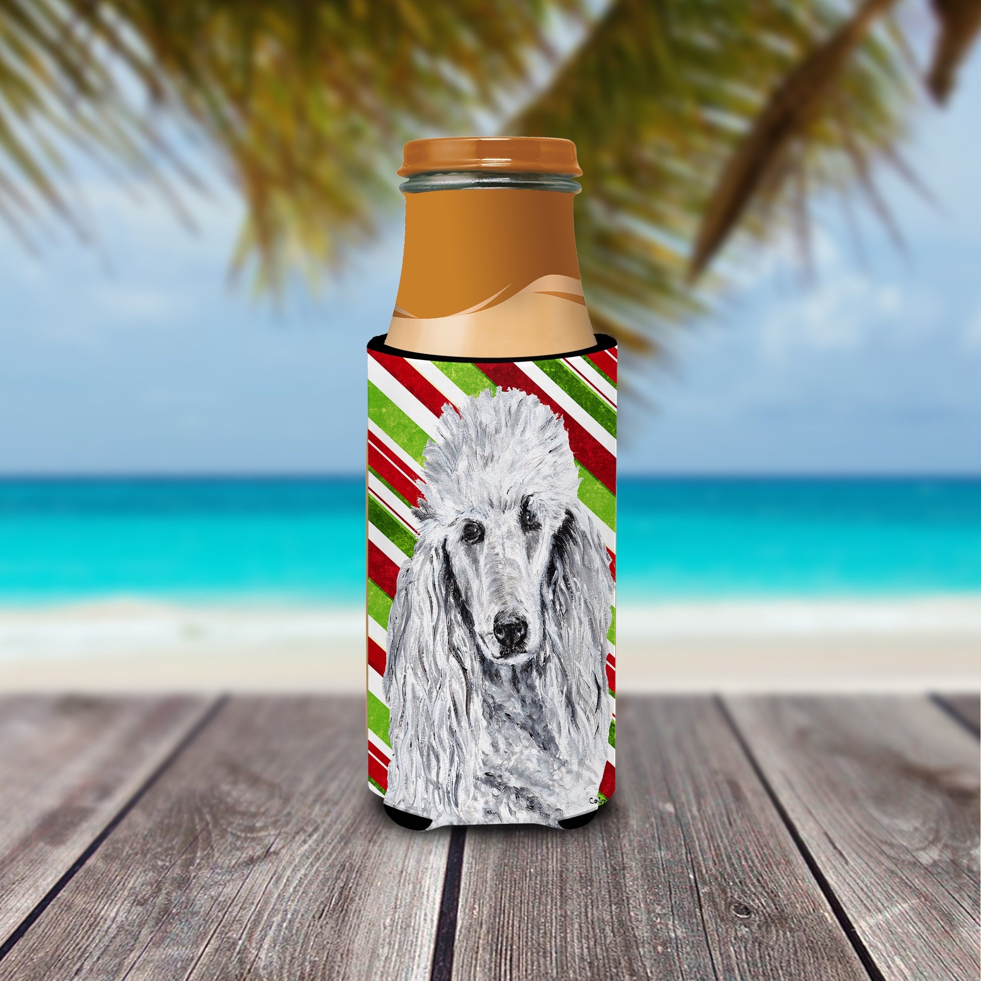 White Standard Poodle Candy Cane Christmas Ultra Beverage Insulators for slim cans SC9799MUK