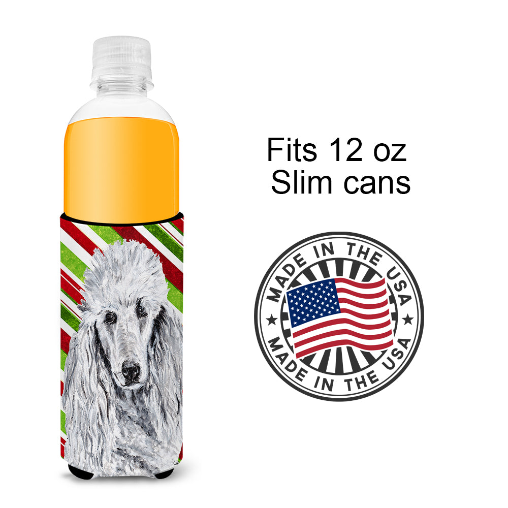 White Standard Poodle Candy Cane Christmas Ultra Beverage Insulators for slim cans SC9799MUK.