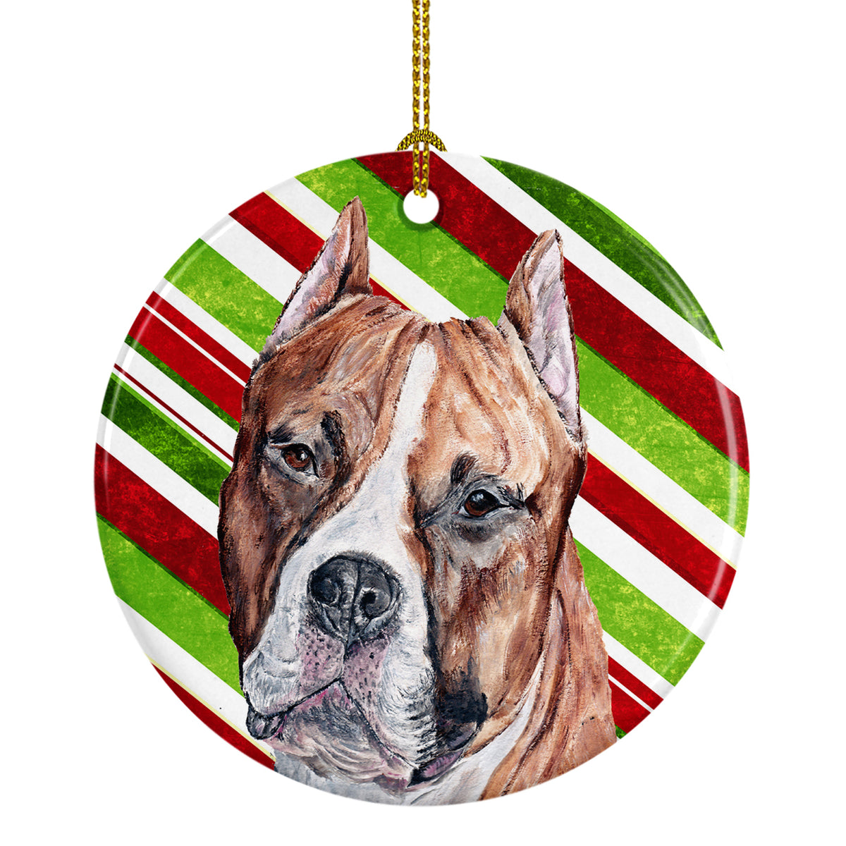 Staffordshire Bull Terrier Staffie Candy Cane Christmas Ceramic Ornament SC9800CO1 - the-store.com