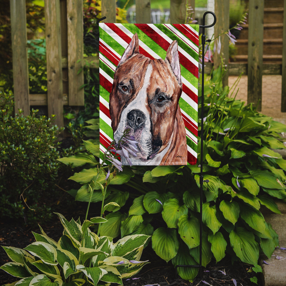 Caroline's Treasures Staffordshire Bull Terrier Staffie Candy Cane Christmas Garden Flag – Decorative Outdoor Yard Flag SC9800GF