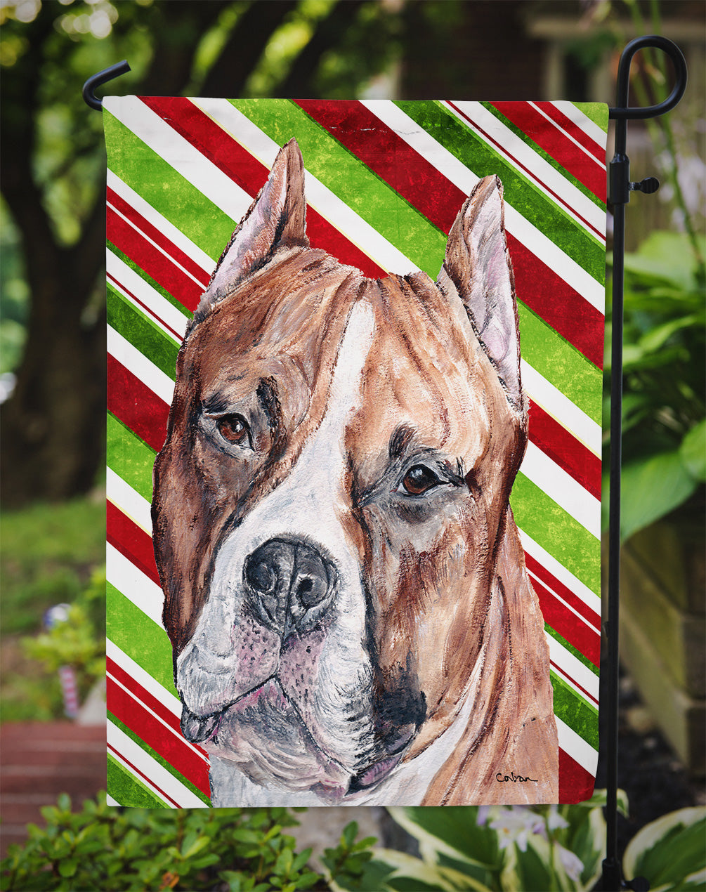 Staffordshire Bull Terrier Staffie Candy Cane Christmas Flag Garden Size SC9800GF  the-store.com.