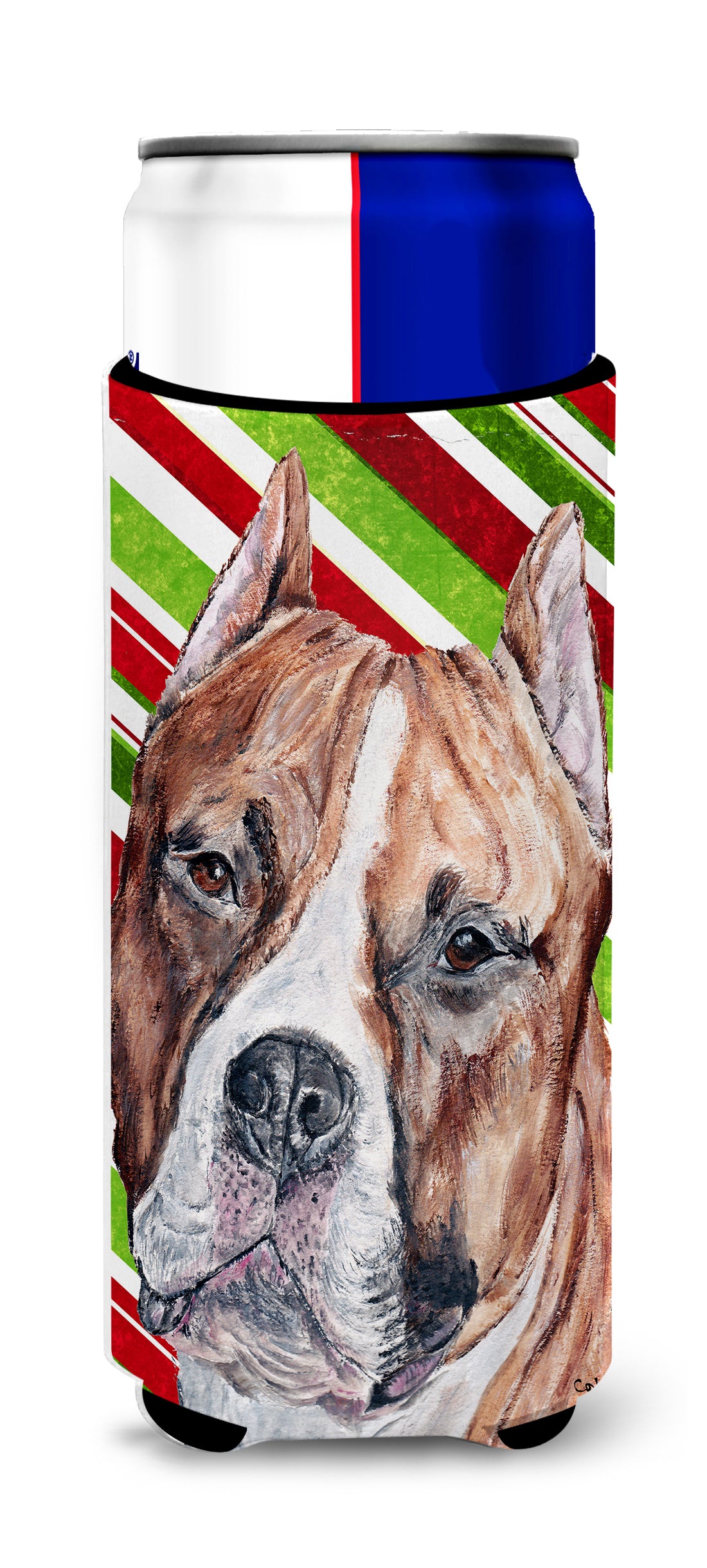 Staffordshire Bull Terrier Staffie Candy Cane Christmas Ultra Beverage Insulators for slim cans SC9800MUK.