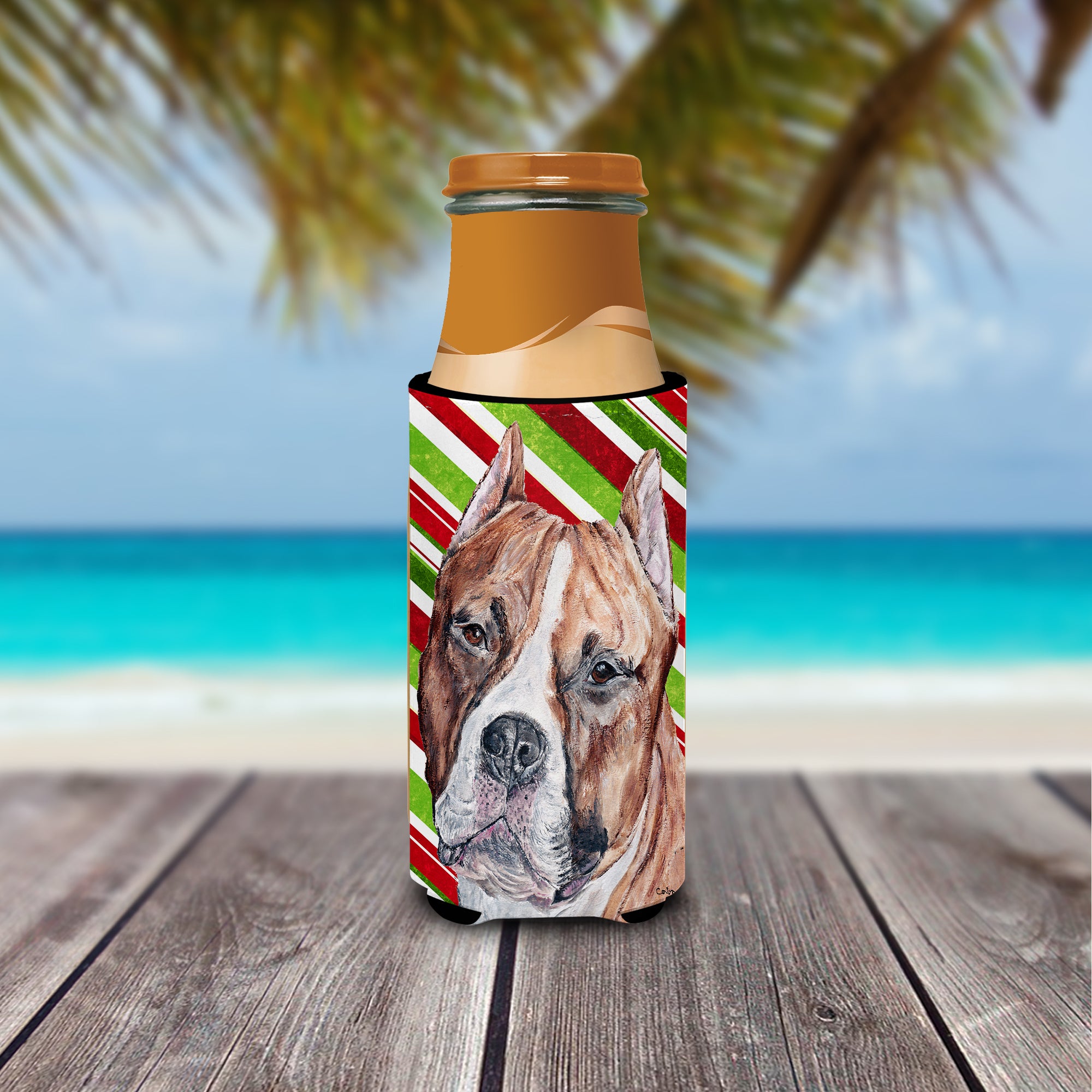 Staffordshire Bull Terrier Staffie Candy Cane Christmas Ultra Beverage Insulators for slim cans SC9800MUK.