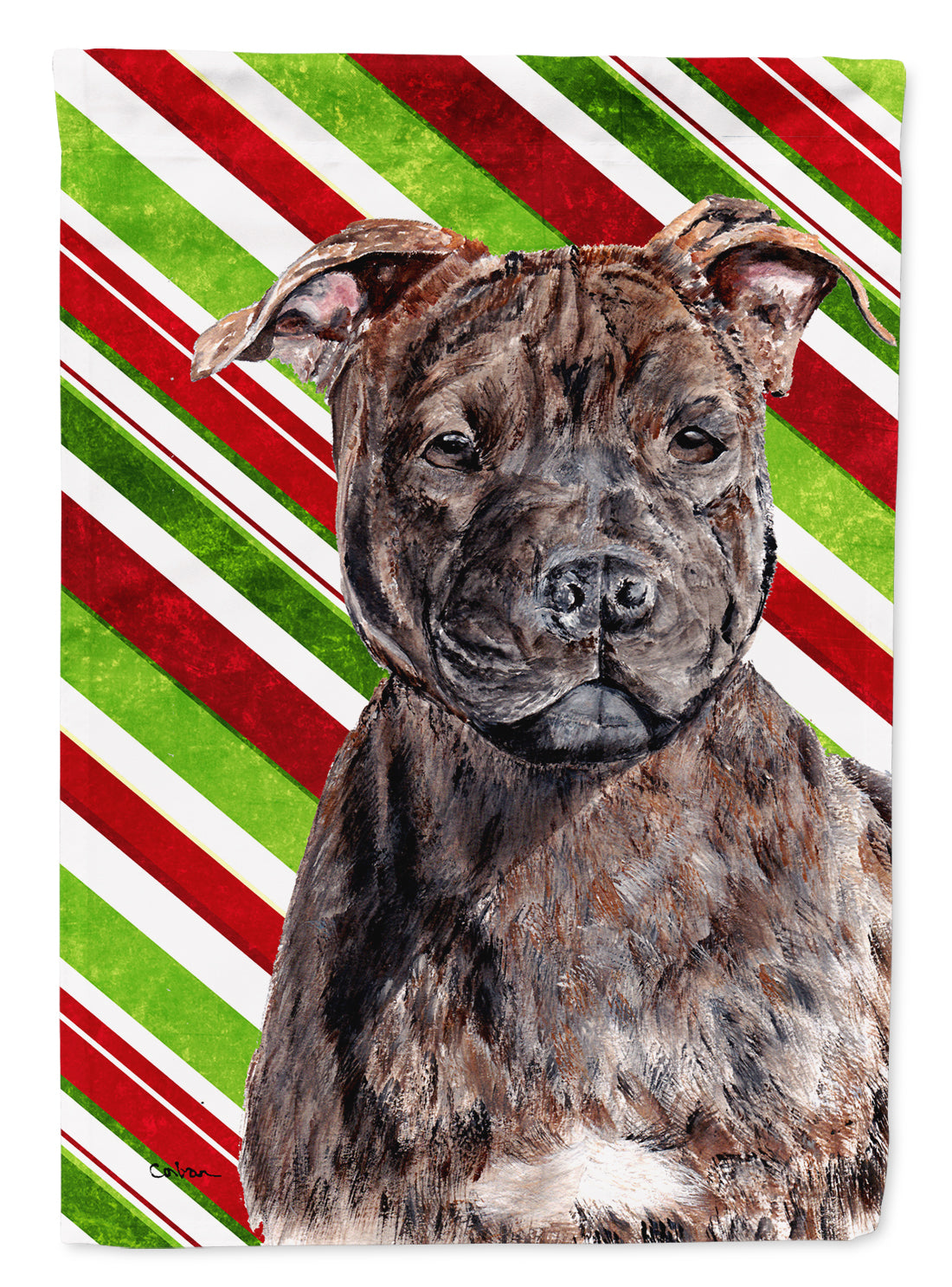 Staffordshire Bull Terrier Staffie Candy Cane Christmas Flag Canvas House Size SC9801CHF