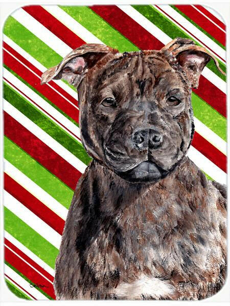 Staffordshire Bull Terrier Staffie Candy Cane Christmas Glass Cutting Board Large Size SC9801LCB by Caroline&#39;s Treasures