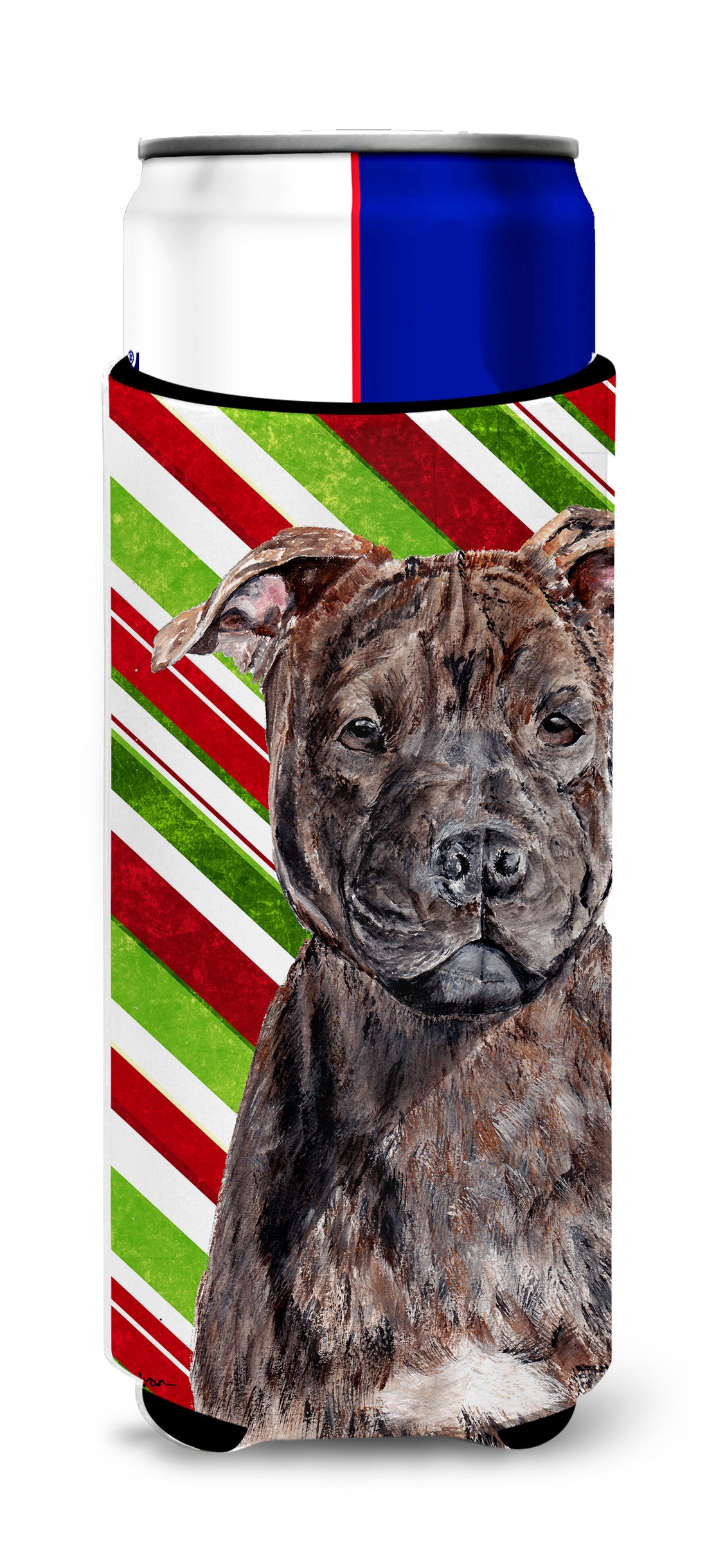 Staffordshire Bull Terrier Staffie Candy Cane Christmas Ultra Beverage Insulators for slim cans SC9801MUK
