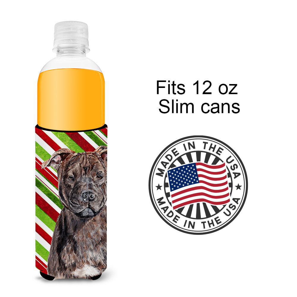 Staffordshire Bull Terrier Staffie Candy Cane Christmas Ultra Beverage Insulators for slim cans SC9801MUK.