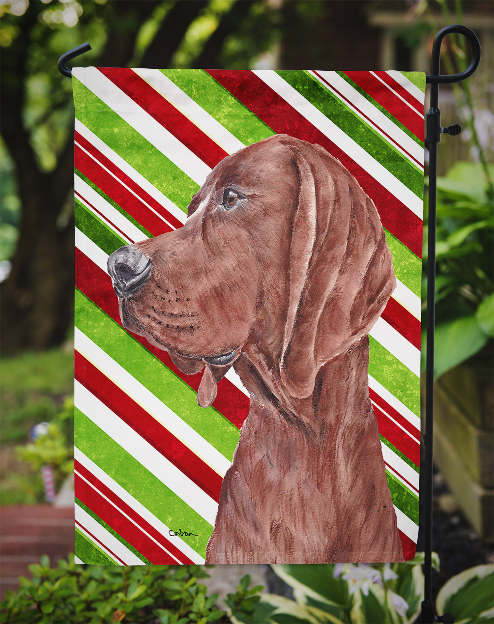 Redbone Coonhound Candy Cane Christmas Flag Garden Size SC9803GF