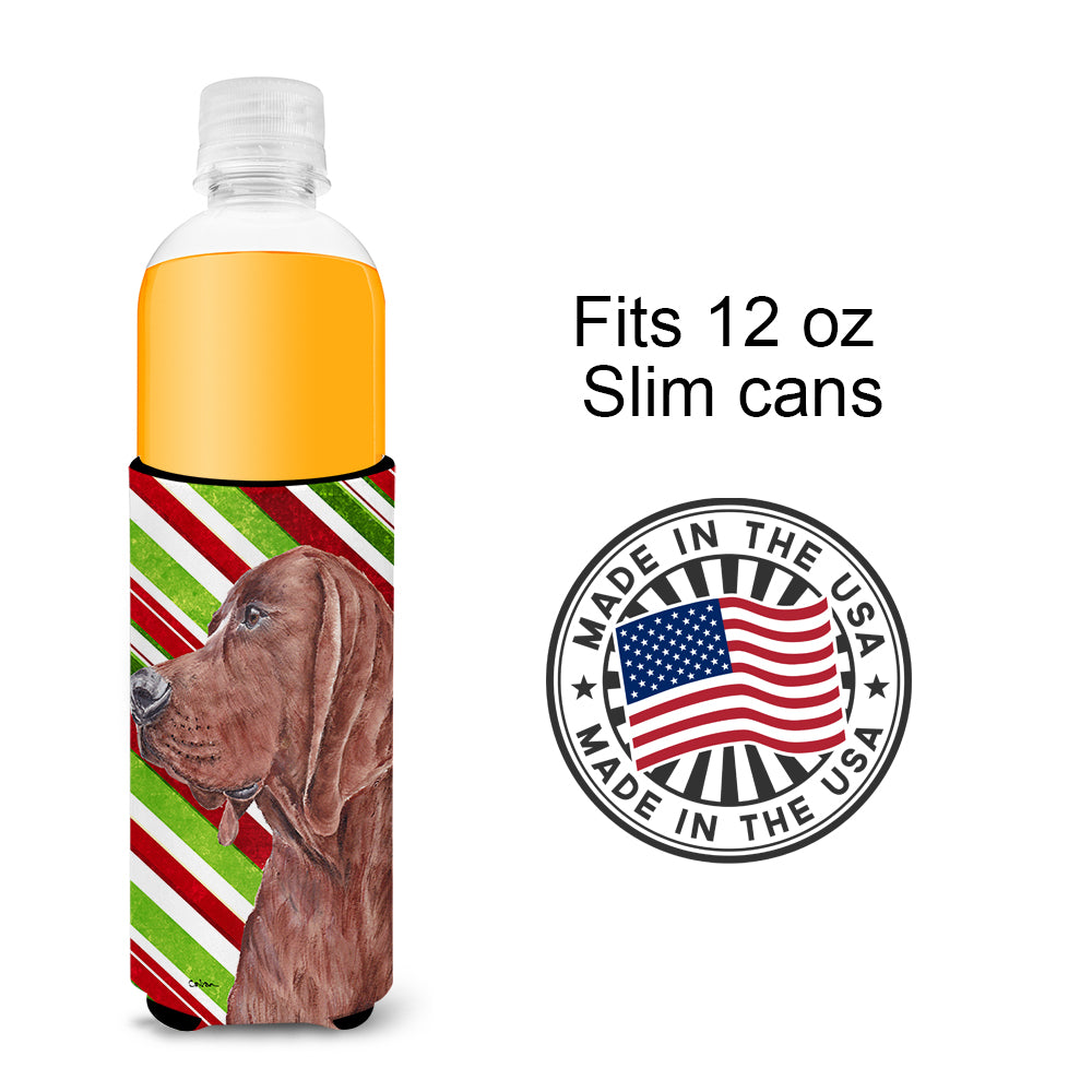 Redbone Coonhound Candy Cane Christmas Ultra Beverage Insulators for slim cans SC9803MUK.