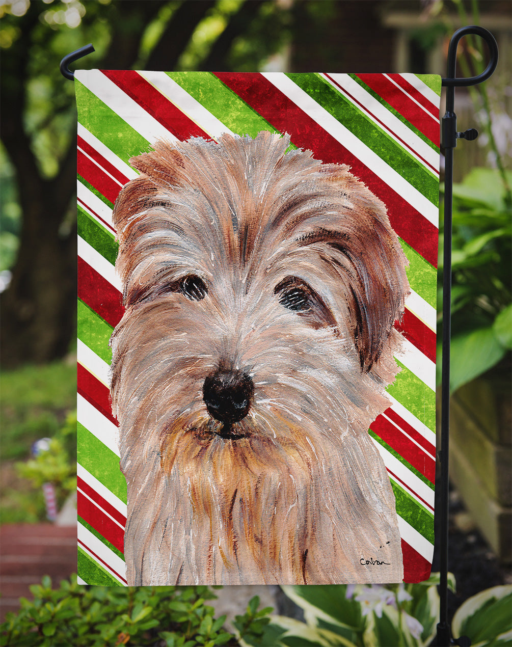 Norfolk Terrier Candy Cane Christmas Flag Garden Size
