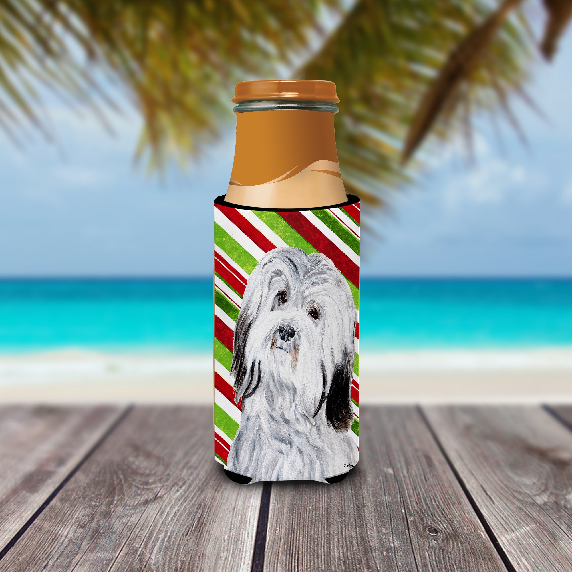 Havanese Candy Cane Christmas Ultra Beverage Insulators for slim cans SC9809MUK.