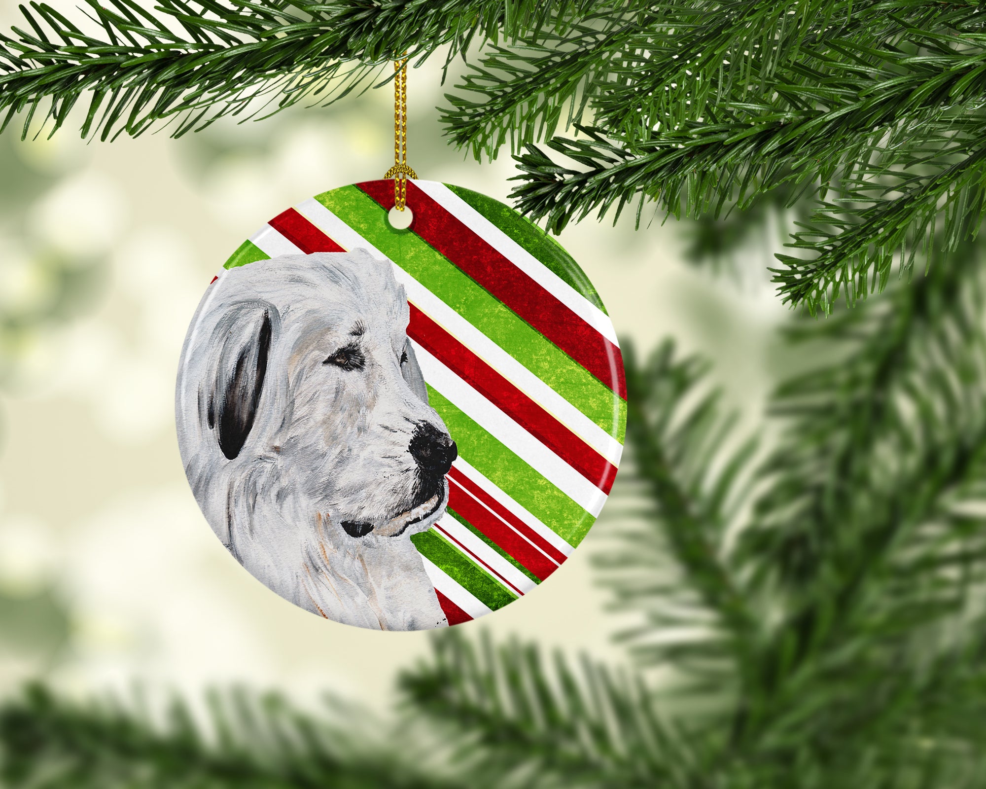 Great Pyrenees Candy Cane Christmas Ceramic Ornament SC9810CO1 - the-store.com