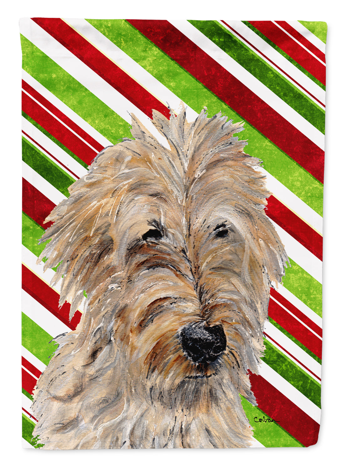 Golden Doodle 2 Candy Cane Christmas Flag Canvas House Size SC9811CHF  the-store.com.