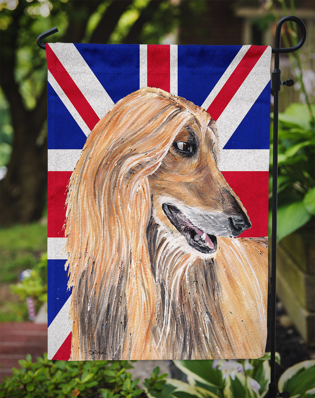 Afghan Hound with English Union Jack British Flag Flag Garden Size  the-store.com.