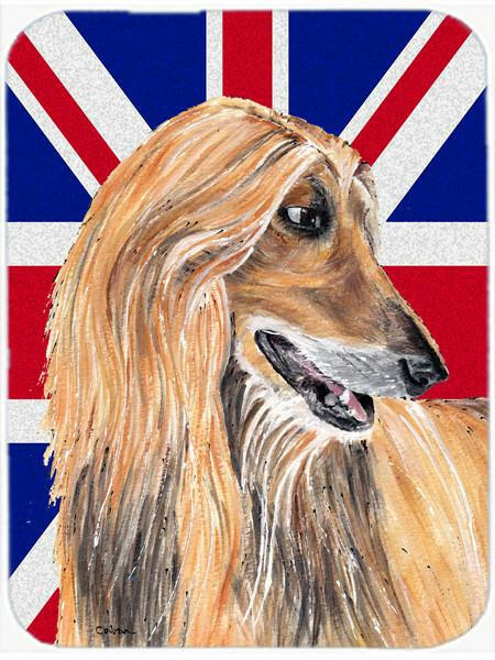 Afghan Hound with English Union Jack British Flag Glass Cutting Board Large Size SC9814LCB by Caroline&#39;s Treasures