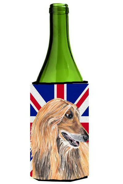 Afghan Hound with English Union Jack British Flag Wine Bottle Beverage Insulator Hugger SC9814LITERK by Caroline&#39;s Treasures