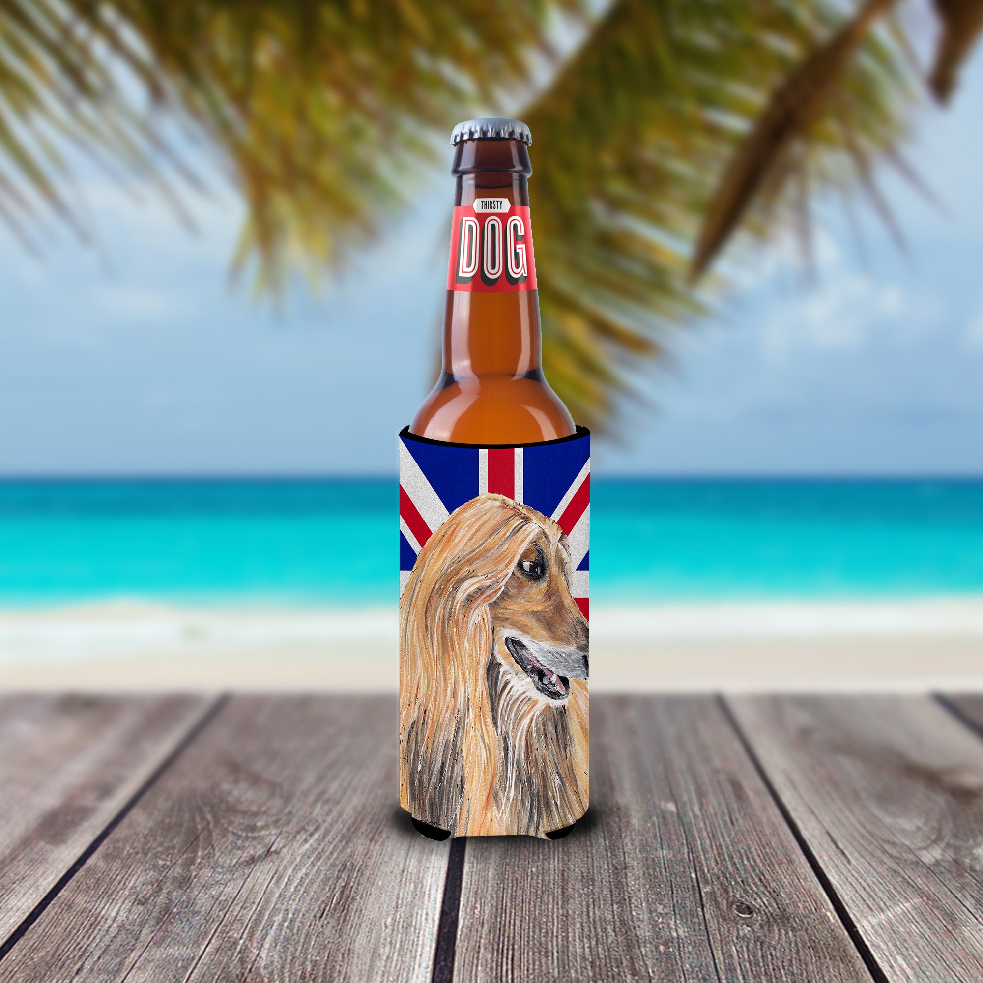 Afghan Hound with English Union Jack British Flag Ultra Beverage Insulators for slim cans SC9814MUK.