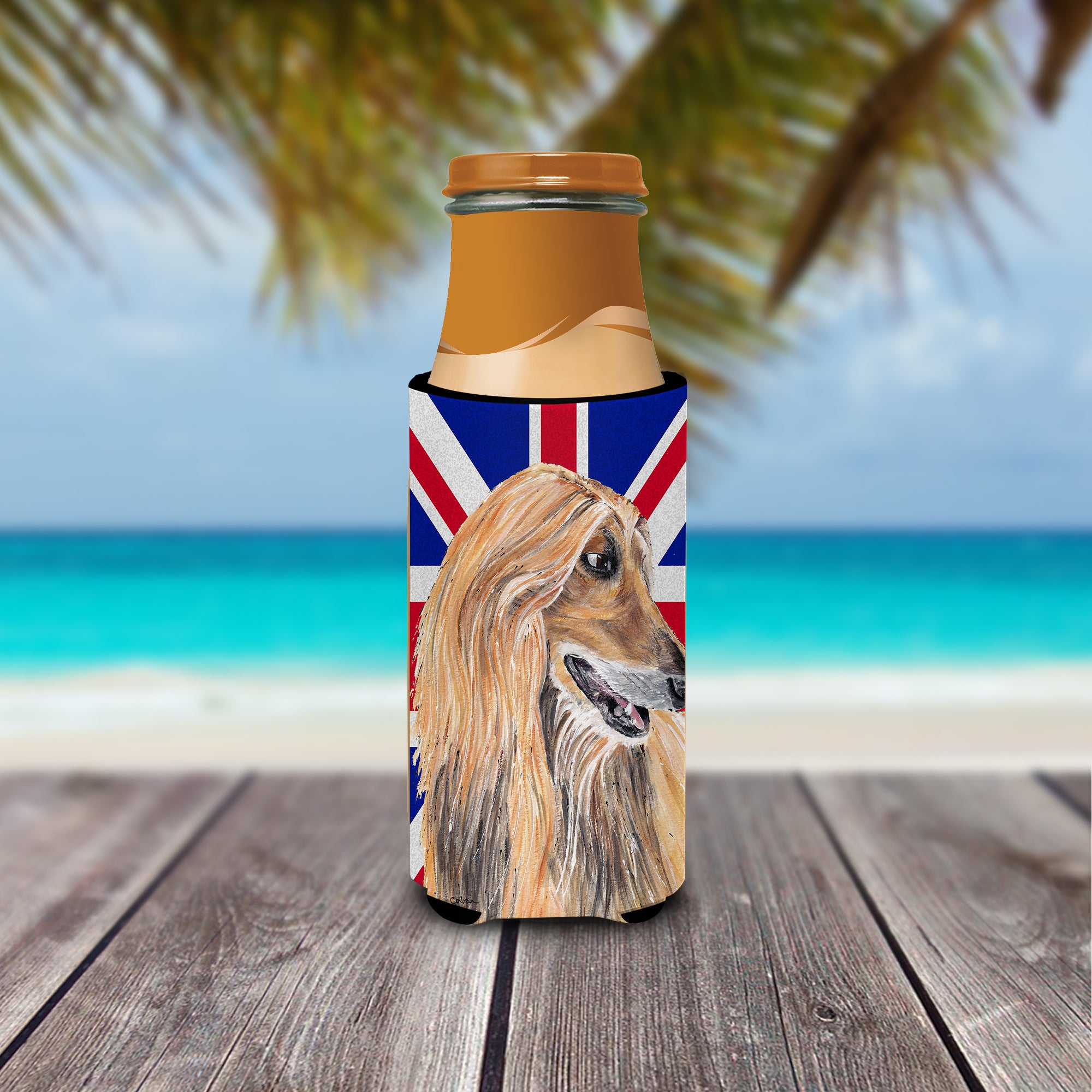Afghan Hound with English Union Jack British Flag Ultra Beverage Insulators for slim cans SC9814MUK