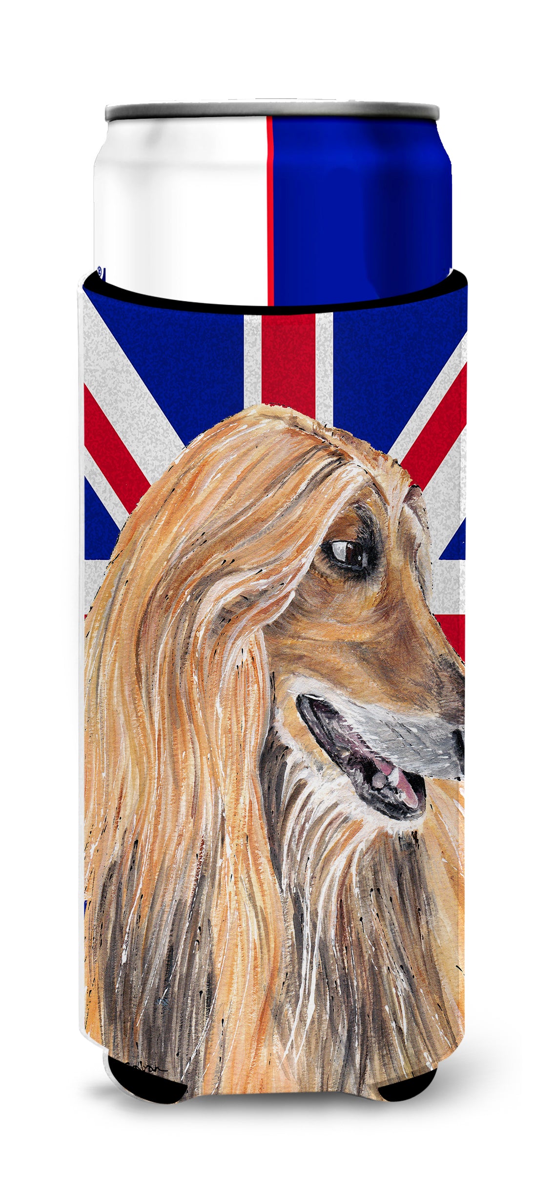 Afghan Hound with English Union Jack British Flag Ultra Beverage Insulators for slim cans SC9814MUK.