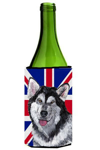 Alaskan Malamute with English Union Jack British Flag Wine Bottle Beverage Insulator Hugger SC9815LITERK by Caroline&#39;s Treasures