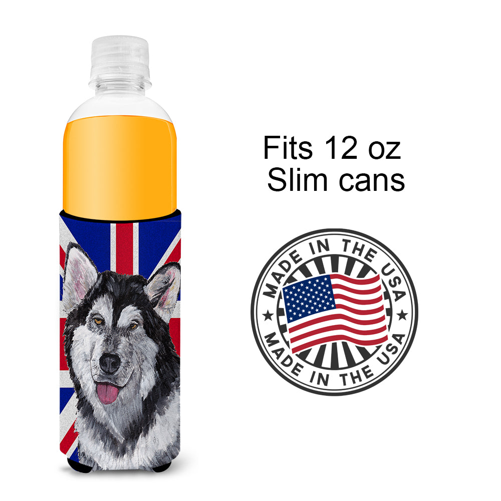 Alaskan Malamute with English Union Jack British Flag Ultra Beverage Insulators for slim cans SC9815MUK.