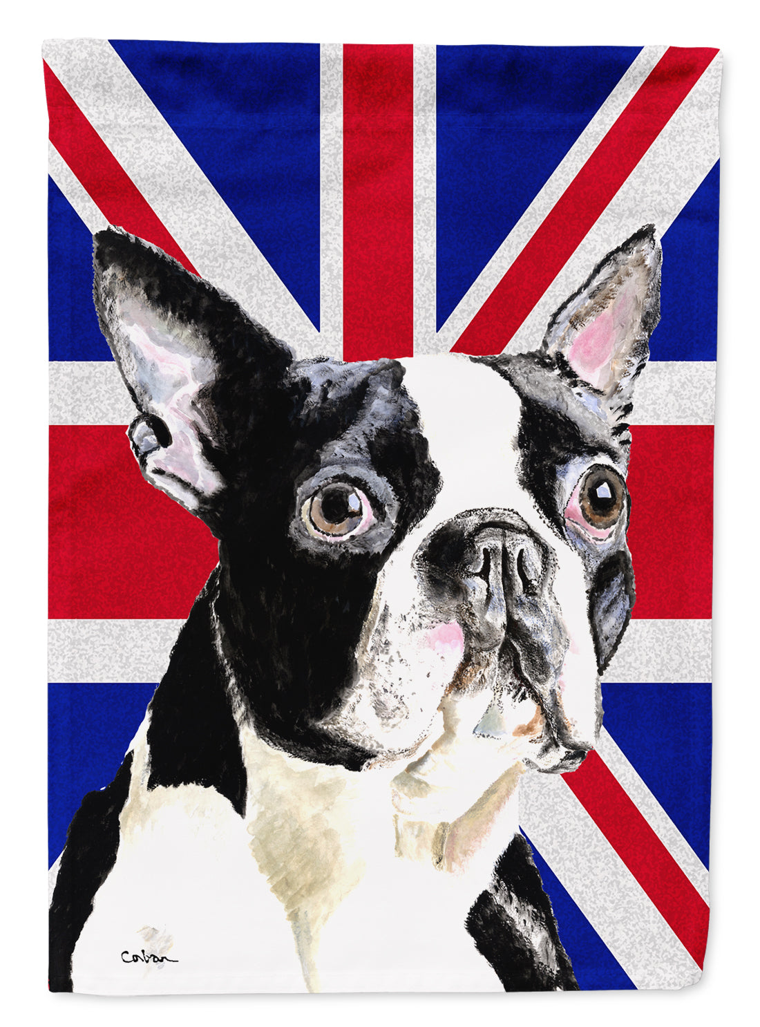 Boston Terrier with English Union Jack British Flag Flag Canvas House Size SC9816CHF
