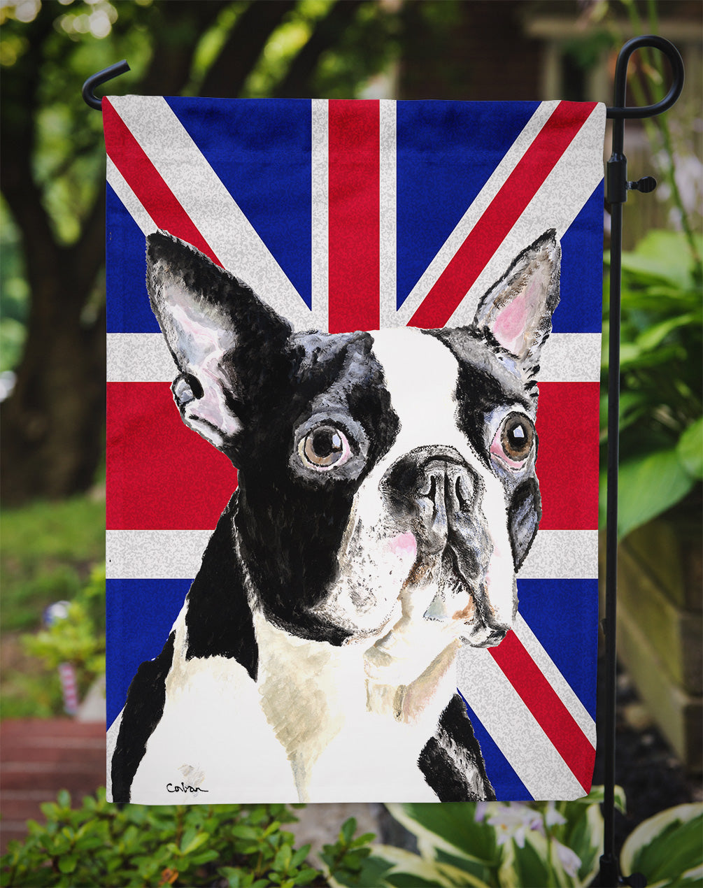 Boston Terrier with English Union Jack British Flag Flag Garden Size SC9816GF  the-store.com.