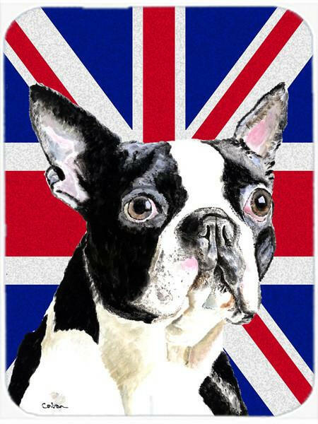 Boston Terrier with English Union Jack British Flag Glass Cutting Board Large Size SC9816LCB by Caroline&#39;s Treasures